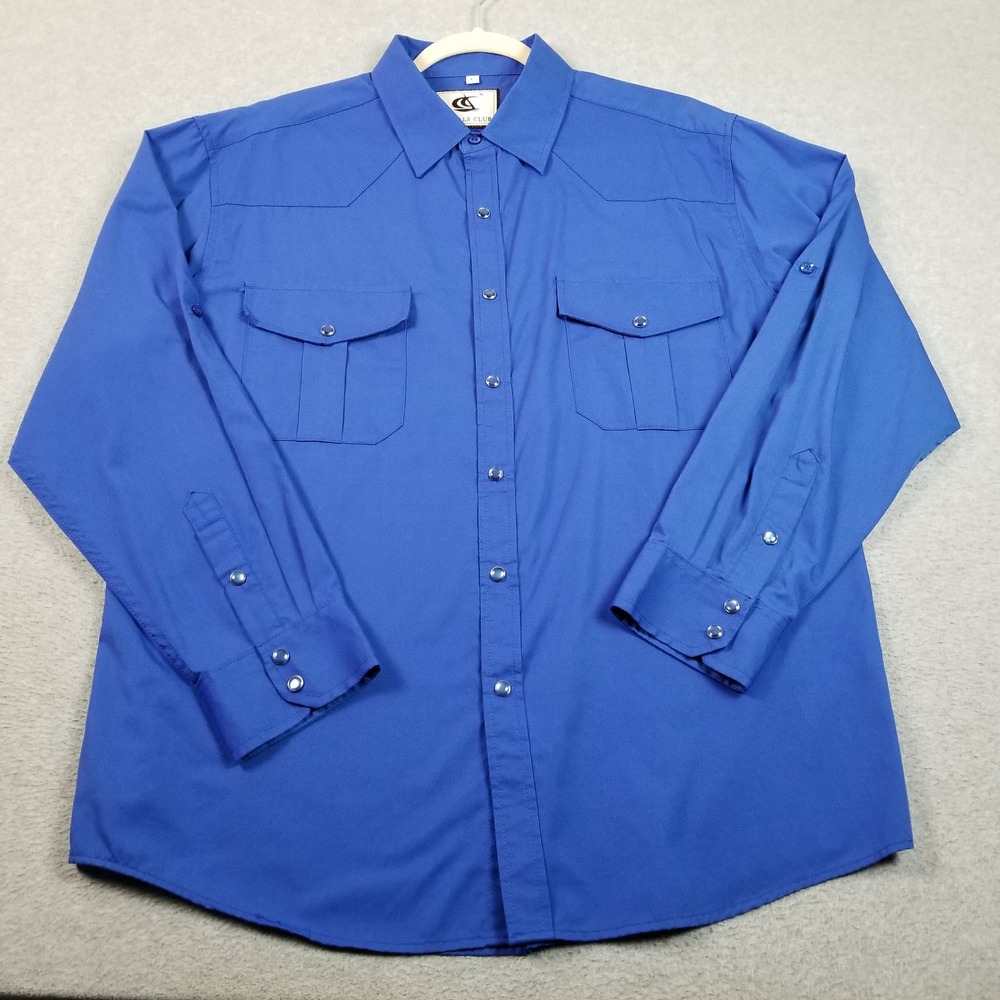 Coevals Club Western Shirt Men L Large Blue Pearl Snap Long Sleeve Cowboy Rodeo